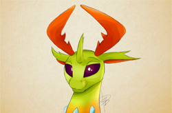 Size: 1500x986 | Tagged: safe, artist:mercurial64, thorax, changedling, changeling, bust, king thorax, portrait, smiling, solo