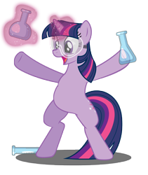 Size: 6000x7110 | Tagged: safe, artist:moonbrony, twilight sparkle, unicorn twilight, unicorn, absurd resolution, beaker, bipedal, chubby, goggles, magic, safety goggles, science, simple background, solo, telekinesis, test tube, transparent background, vector