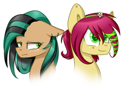 Size: 1675x1240 | Tagged: safe, artist:despotshy, oc, oc only, oc:lil happiness, oc:lil sadness, earth pony, pony, bloodshot eyes, bust, crying, freckles, portrait, simple background, sisters, transparent background