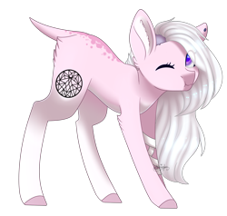 Size: 1597x1519 | Tagged: safe, artist:ohhoneybee, oc, oc only, earth pony, pony, :t, colored pupils, female, mare, one eye closed, simple background, solo, transparent background, wink