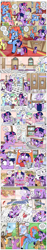 Size: 1200x6432 | Tagged: safe, artist:muffinshire, gusty, moondancer, sunbeam, twilight sparkle, oc, oc:flyleaf, bird, comic:twilight's first day, bathroom, big no, book, clumsy, comic, feather, female, filly, hair dryer, help, hilarious in hindsight, levitation, magic, muffinshire is trying to murder us, panic, perfume, princess celestia's school for gifted unicorns, quill, saddle bag, slice of life, smell, telekinesis, theme song, toilet paper, tree, water, wet, what were you thinking, you dun goofed, younger