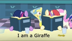 Size: 1280x720 | Tagged: safe, screencap, lemon hearts, minuette, moondancer, twilight sparkle, twinkleshine, amending fences, beaker, book, erlenmeyer flask, filly, flaskhead hearts, image macro, meme, wat