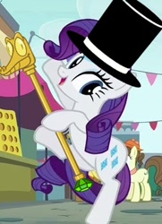 Size: 308x426 | Tagged: safe, edit, edited screencap, screencap, gummy, rarity, pony, unicorn, the gift of the maud pie, dancing, hat, scepter, top hat, twilight scepter