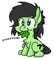 Size: 468x509 | Tagged: artist needed, safe, oc, oc only, oc:anon filly, earth pony, pony, eating, female, filly, nom, simple background, solo, transparent background