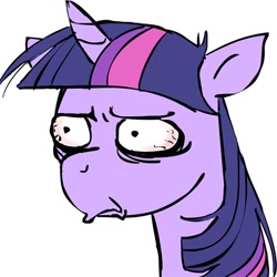 Size: 524x524 | Tagged: artist needed, source needed, safe, twilight sparkle, bloodshot eyes, grumpy, grumpy twilight, reaction image, simple background, solo, white background