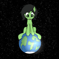 Size: 1000x1000 | Tagged: safe, artist:mercurial64, oc, oc:anon filly, pony, :p, cute, female, filly, giant pony, macro, pony bigger than a planet, silly, sitting, space, stars, tongue out