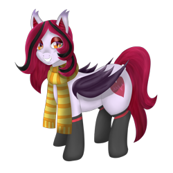 Size: 3300x3300 | Tagged: safe, artist:afterman, oc, oc only, oc:arrhythmia, bat pony, pony, clothes, looking at you, scarf, simple background, smiling, solo, transparent background