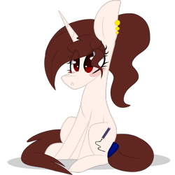 Size: 2048x2048 | Tagged: safe, artist:umiimou, oc, oc only, oc:aniko, pony, unicorn, blushing, high res, simple background, sitting, solo, transparent background