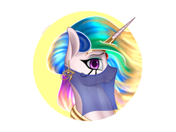 Size: 4000x3000 | Tagged: safe, artist:mercurial64, princess celestia, alicorn, pony, bust, clothes, ear piercing, earring, egyptian, ethereal mane, female, jewelry, looking at you, mare, piercing, portrait, ra celestia, see-through, solo, veil