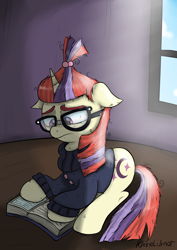 Size: 2893x4092 | Tagged: safe, artist:kleineluhnar, moondancer, amending fences, book, crying, lonely, sad, solo