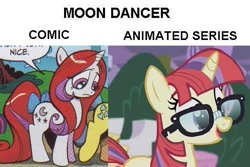 Size: 488x326 | Tagged: safe, idw, moondancer, unicorn, amending fences, comic, comparison, female, mare