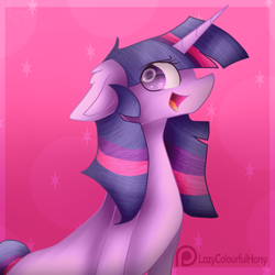 Size: 1024x1024 | Tagged: safe, artist:cottonponysfm, artist:tiz4905, artist:tizhonolulu, twilight sparkle, pony, unicorn, bust, colored pupils, ear fluff, looking at you, patreon, patreon logo, pink, portrait, purple, solo, stars