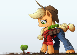 Size: 3000x2164 | Tagged: safe, artist:ncmares, applejack, rainbow dash, earth pony, pegasus, pony, applejack bunyan, big-apple-pony, clothes, giant pony, hat, macro, pants, paul bunyan, signature, size difference, smoldash