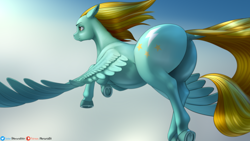 Size: 1920x1080 | Tagged: safe, artist:mercurial64, lightning dust, pegasus, pony, butt, cloud, dock, female, flying, hooves, lightning butt, mare, patreon, patreon logo, patreon reward, plot, sky, solo, wallpaper, wings