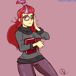 Size: 2100x2100 | Tagged: safe, artist:manic-the-lad, moondancer, human, amending fences, book, glasses, high res, humanized, simple background, solo