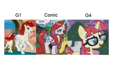 Size: 812x464 | Tagged: safe, idw, screencap, moondancer, moondancer (g1), pony, unicorn, amending fences, g1, g4, comic, comparison