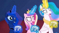 Size: 799x448 | Tagged: safe, artist:2snacks, princess cadance, princess celestia, princess luna, alicorn, pony, controller, gamecube controller, muna, patlestia, preview, super best princesses brawl, two best sisters play, wooldance