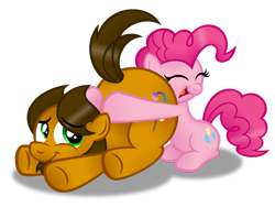 Size: 1024x768 | Tagged: safe, artist:aleximusprime, pinkie pie, oc, oc:alex the chubby pony, earth pony, pony, aleximusbetes, butthug, canon x oc, chubby, cute, faceful of ass, hug, plot, plump, ponysona, simple background, transparent background, wide hips