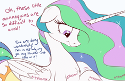 Size: 2000x1300 | Tagged: safe, artist:raps, part of a set, princess celestia, princess luna, alicorn, pony, comic:big celly, big-pon, dialogue, dream, giant pony, giantlestia, macro, solo