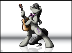 Size: 3932x2902 | Tagged: safe, artist:stormblaze-pegasus, octavia melody, earth pony, pony, acoustic guitar, backwards cutie mark, bipedal, eyes closed, female, mare, necktie, reflection, solo