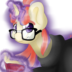 Size: 3000x3000 | Tagged: safe, artist:girorogirl, moondancer, amending fences, book, glasses, magic, solo