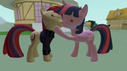 Size: 1360x768 | Tagged: safe, artist:mk513, moondancer, twilight sparkle, twilight sparkle (alicorn), alicorn, pony, amending fences, 3d, female, gmod, kissing, lesbian, mare, shipping, twidancer