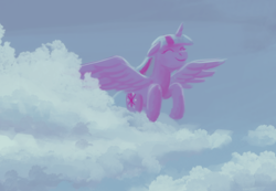 Size: 700x485 | Tagged: safe, artist:sa1ntmax, twilight sparkle, twilight sparkle (alicorn), alicorn, pony, cloud, flying, smiling, solo, tabun art-battle