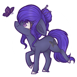 Size: 500x500 | Tagged: safe, artist:monogy, oc, oc only, oc:siouxsie, butterfly, earth pony, pony, female, mare, raised hoof, simple background, solo, transparent background