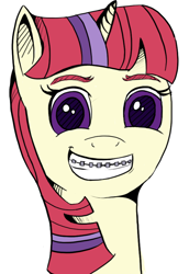 Size: 590x858 | Tagged: safe, artist:flutteriot, moondancer, braces, cute, dancerbetes, solo