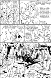 Size: 1257x1920 | Tagged: safe, artist:pencils, marble pie, spike, oc, oc:anon, giant spider, human, spider, comic:anon's pie adventure, and then spike was gay, black and white, boss battle, comic, crying, grayscale, nope, plot, this will end in one punch, vulgar