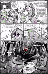 Size: 1260x1920 | Tagged: safe, artist:pencils, marble pie, spike, oc, oc:anon, dragon, earth pony, giant spider, human, pony, comic:anon's pie adventure, and then spike was gay, boss battle, comic, crying, dialogue, dock, female, human male, male, mare, plot, this will end in one punch, vulgar, windswept mane