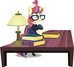 Size: 3689x3313 | Tagged: safe, artist:vector-brony, moondancer, amending fences, book, chair, clothes, desk, frown, funny, glasses, lamp, raised hoof, reaction, reaction image, shocked, simple background, sitting, solo, sweater, table, transparent background, vector