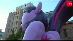 Size: 1280x720 | Tagged: safe, twilight sparkle, twilight sparkle (alicorn), alicorn, pony, balloon, chile, giant pony, inflatable, irl, latin america, latin american, macro, parade, parade balloon, photo