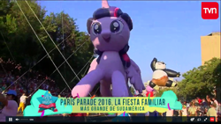 Size: 1366x768 | Tagged: safe, twilight sparkle, twilight sparkle (alicorn), alicorn, pony, chile, giant pony, inflatable, irl, kung fu panda, latin american, macro, parade, parade balloon, paris parade, photo