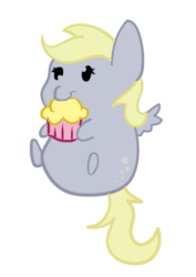 Size: 709x1000 | Tagged: safe, artist:silver1kunai, derpy hooves, pegasus, pony, animated, chibi, chubby, female, mare, muffin, solo