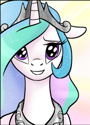 Size: 987x1378 | Tagged: safe, artist:pencils, princess celestia, alicorn, pony, bust, cute, cutelestia, portrait, smiling, solo