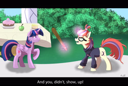 Size: 3100x2095 | Tagged: safe, artist:emcrasher, moondancer, twilight sparkle, twilight sparkle (alicorn), alicorn, pony, amending fences, female, mare, scene interpretation