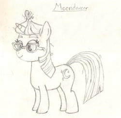 Size: 2149x2097 | Tagged: safe, artist:chronicle23, moondancer, pony, unicorn, amending fences, eyebrows, female, glasses, mare, messy mane, monochrome, solo, traditional art