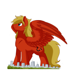 Size: 2991x3141 | Tagged: safe, artist:pridark, oc, oc only, oc:gabriel patches titanfeather, pegasus, pony, building, commission, giant pony, macro, male, solo, stallion, wings