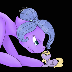 Size: 2000x2000 | Tagged: safe, artist:graceyriver, oc, oc only, oc:suzie may, earth pony, pony, unicorn, female, macro, mother and child, mother and daughter, parent and child, prone