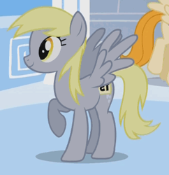 Size: 332x343 | Tagged: safe, screencap, derpy hooves, pegasus, pony, sonic rainboom (episode), cropped, smiling, solo focus, underp