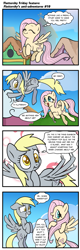 Size: 613x1920 | Tagged: safe, artist:pencils, derpibooru import, derpy hooves, fluttershy, pegasus, pony, comic:fluttershy's anti-adventures, cloud, comic, cute, everything went better than expected, female, floppy ears, flying, grin, house, mare, nailed it, nervous, scrunchy face, slice of life, smiling, weather vane