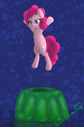 Size: 1474x2211 | Tagged: safe, artist:limedreaming, pinkie pie, earth pony, pony, gelatin, jumping, micro, solo