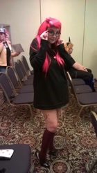 Size: 539x960 | Tagged: safe, artist:lochlan o'neil, moondancer, human, clothes, cosplay, crystal mountain pony con, glasses, high heels, irl, irl human, photo, shoes, socks