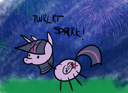 Size: 681x496 | Tagged: safe, artist:pencils, twilight sparkle, twilight sparkle (alicorn), alicorn, pony, fireworks, solo, stylistic suck, twalot spakl