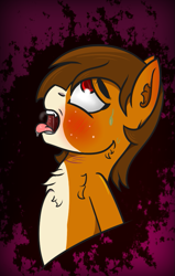 Size: 537x843 | Tagged: safe, artist:lazerblues, oc, oc only, oc:mellow drama, ahegao, blushing, chest fluff, drool, ear fluff, male, open mouth, scar, solo, sweat, tongue out