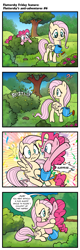 Size: 611x1920 | Tagged: safe, artist:pencils, derpibooru import, fluttershy, pinkie pie, earth pony, pegasus, pony, comic:fluttershy's anti-adventures, comic, confetti, cute, dialogue, female, flower, hape, hug, looking at each other, open mouth, pinkie being pinkie, slice of life, smiling, soon, surprised, wholesome