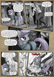 Size: 1363x1920 | Tagged: safe, artist:pencils, maud pie, oc, oc:anon, earth pony, human, pony, comic:anon's pie adventure, cave, comic, dock, female, human male, imminent sex, male, mare, petting