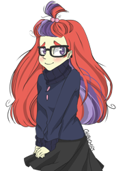 Size: 4084x5500 | Tagged: safe, artist:chibicmps, moondancer, amending fences, equestria girls, absurd resolution, adorkable, blushing, clothes, cute, dancerbetes, dork, equestria girls-ified, heart eyes, skirt, solo, sweater, wingding eyes