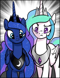 Size: 1071x1380 | Tagged: safe, artist:pencils, princess celestia, princess luna, alicorn, pony, comic:anon's pie adventure, comic, cropped, female, mare, royal sisters, smiling, varying degrees of want